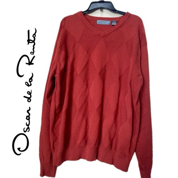 OSCAR DE LA RENTA SWEATER KNITTED 100% COTTON SZ XXL RED JUMPER AESTHETIC CORE - Picture 1 of 14